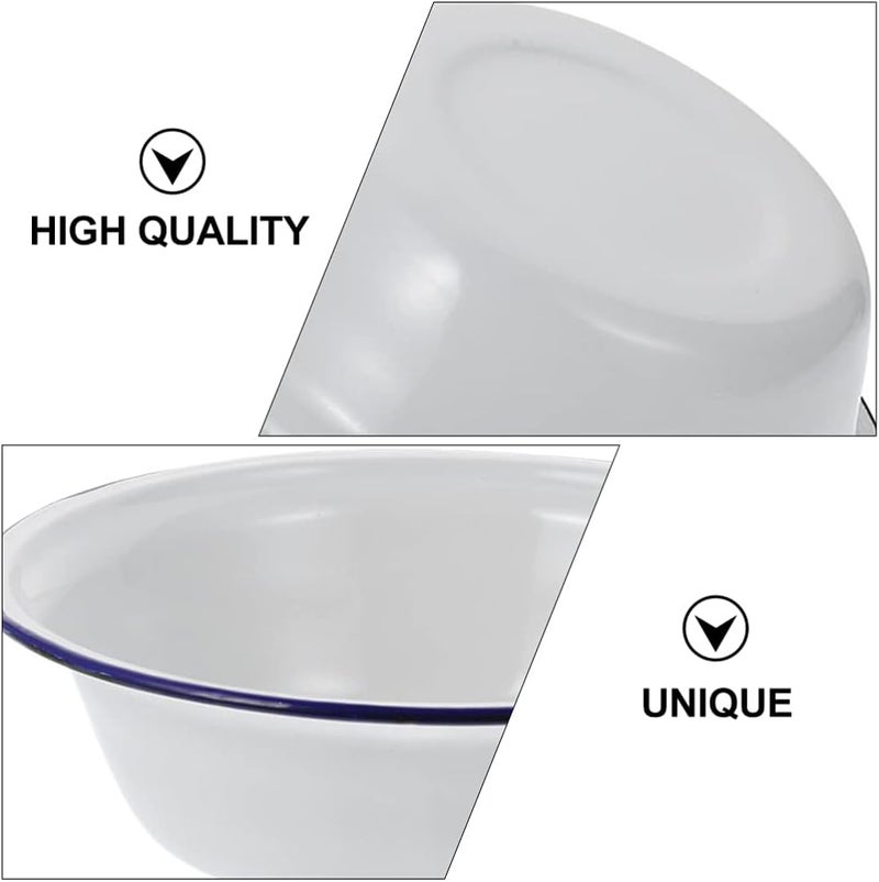 comfrt 4pcs Vintage Style White Enamel Mixing Bowl with Black Trim Enamelware Metal Large Classic Round Salad Serving Bowl Soup Basins 20cm - Image 2