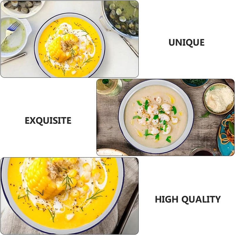 comfrt 4pcs Vintage Style White Enamel Mixing Bowl with Black Trim Enamelware Metal Large Classic Round Salad Serving Bowl Soup Basins 20cm - Image 4