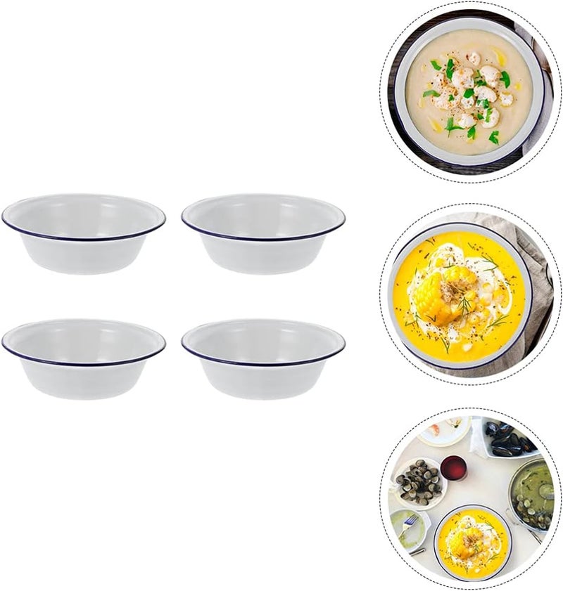 comfrt 4pcs Vintage Style White Enamel Mixing Bowl with Black Trim Enamelware Metal Large Classic Round Salad Serving Bowl Soup Basins 20cm - Image 5