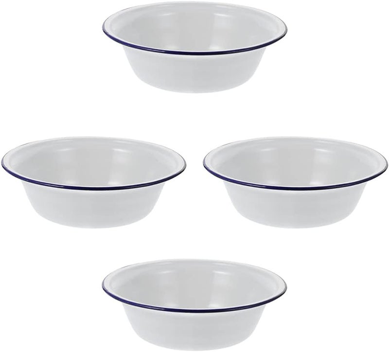 comfrt 4pcs Vintage Style White Enamel Mixing Bowl with Black Trim Enamelware Metal Large Classic Round Salad Serving Bowl Soup Basins 20cm - Image 1