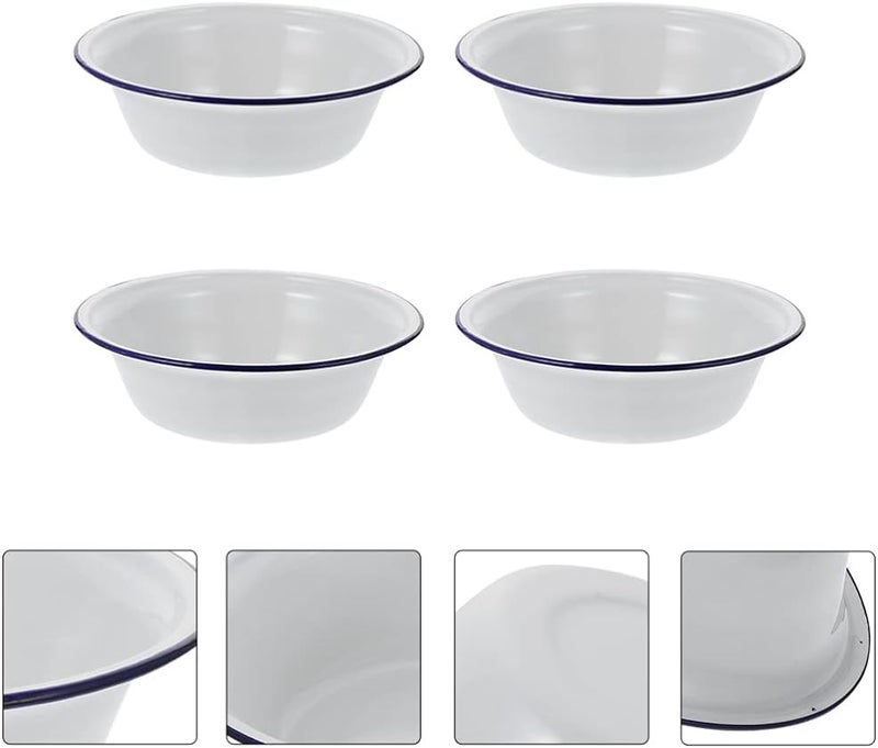 comfrt 4pcs Vintage Style White Enamel Mixing Bowl with Black Trim Enamelware Metal Large Classic Round Salad Serving Bowl Soup Basins 20cm - Image 3