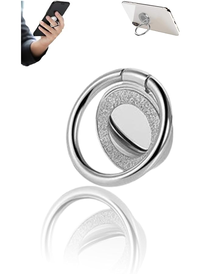 Green Tiger 360° Rotatable Metal Finger Stand with Strong Magnet for Car Mount - Fits Most Phones & Cases(Silver) - Image 1