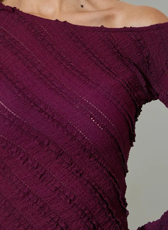 Styli Burgundy Burgundy Textured Asymmetric Knit Top for Women | Best Price UAE