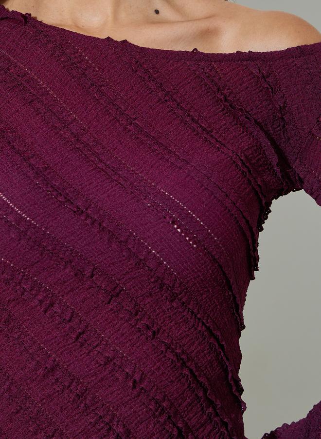 Styli Burgundy Textured Asymmetric Knit Top - Image 3