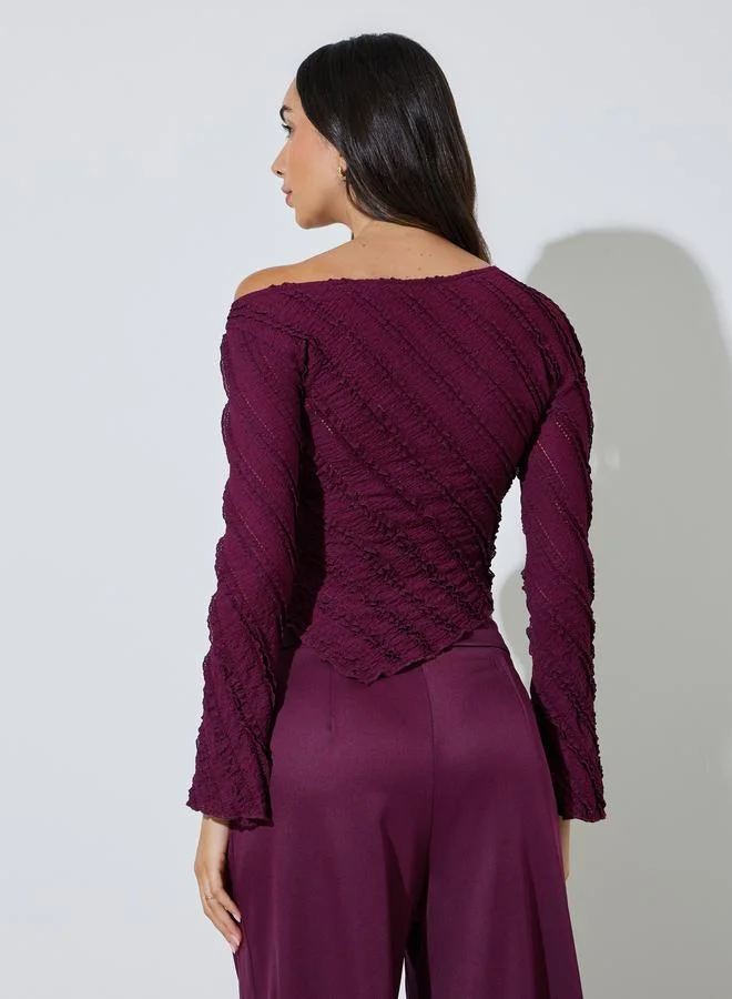 Styli Burgundy Burgundy Textured Asymmetric Knit Top for Women | Best Price UAE