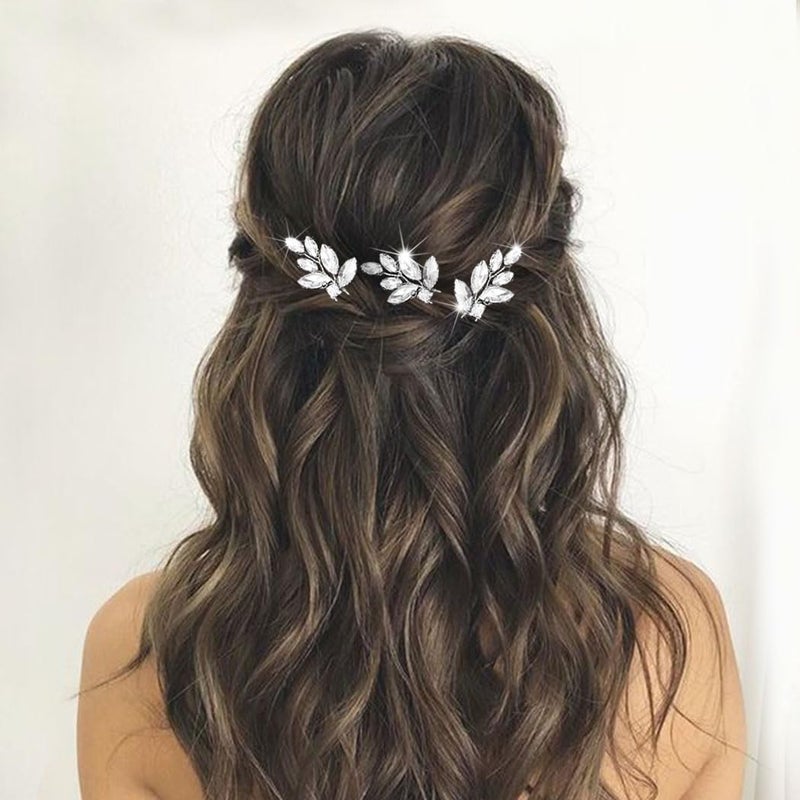 Easedaily Crystal Bridal Hair Pins Silver Rhinestone Wedding Hair Pieces Prom Hair Accessories for Brides and Women (Pack of 3) - Image 3