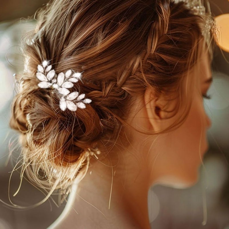 Easedaily Crystal Bridal Hair Pins Silver Rhinestone Wedding Hair Pieces Prom Hair Accessories for Brides and Women (Pack of 3) - Image 1