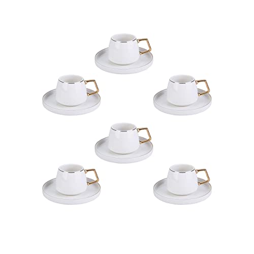 KARACA Saturn Gold Turkish Coffee Cup Set of 6, (12 Piece) Espresso Cups with Saucers - 3.3 oz Small Porcelain Modern Set - Ideal for Serving Greek, Arabic Coffee - Image 1