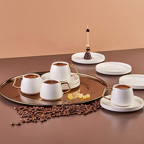 KARACA Saturn Gold Turkish Coffee Cup Set of 6, (12 Piece) Espresso Cups with Saucers - 3.3 oz Small Porcelain Modern Set - Ideal for Serving Greek, Arabic Coffee - Image 3