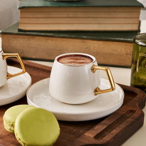 KARACA Saturn Gold Turkish Coffee Cup Set of 6, (12 Piece) Espresso Cups with Saucers - 3.3 oz Small Porcelain Modern Set - Ideal for Serving Greek, Arabic Coffee - Image 4