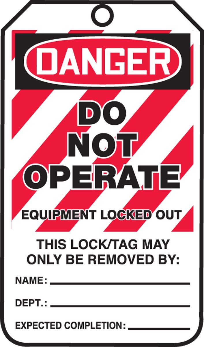 Accuform Lockout Tags, Pack of 5, Danger Do Not Operate Equipment Locked Out, US Made OSHA Compliant Tags, Temperature & Water Resistant RP-Plastic, 5.75" x 3.25", MLT405PTM - Image 1