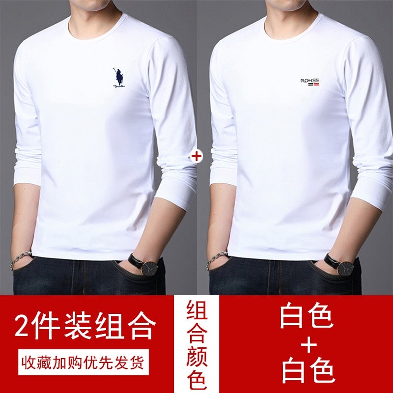 New Business 100% cotton long-sleeved men's casual versatile printed round-neck white T-shirt undershirt - Image 2