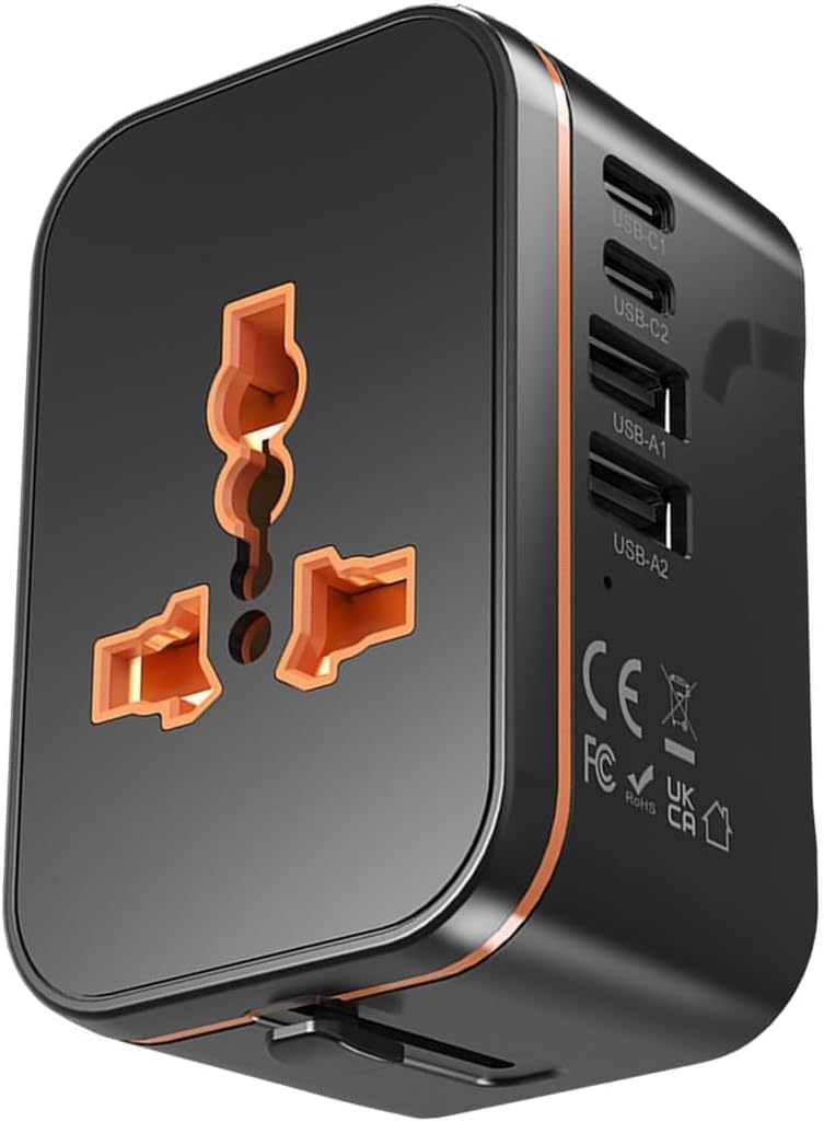 rts Universal Travel Adapter, Worldwide Wall Travel Plug, 2 USB C, 2 USB A and 1 Multi AC Outlets Travel Charger, International Power Adapter, European Power Plug for EU UK USA AU, Travel Essentials - Image 1