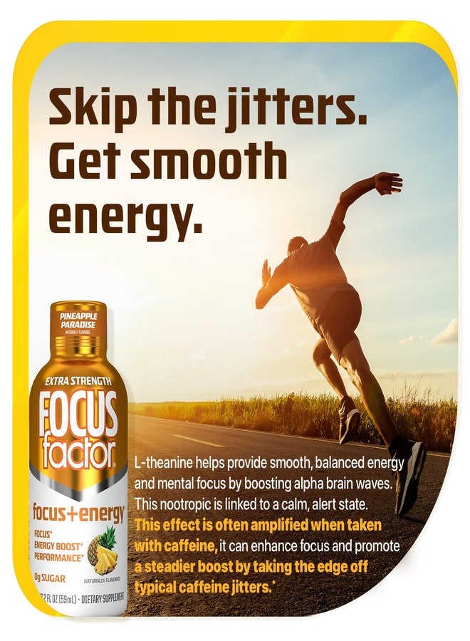 Focus Factor Extra Strength Focus + Energy Shots - 12 x 2oz Bottles (Pineapple Paradise Flavor) - Powered by Nootropics with Caffeine, L-Theanine, Ginkgo, Bacopa, L-Tyrosine, Alpha GPC - Image 2