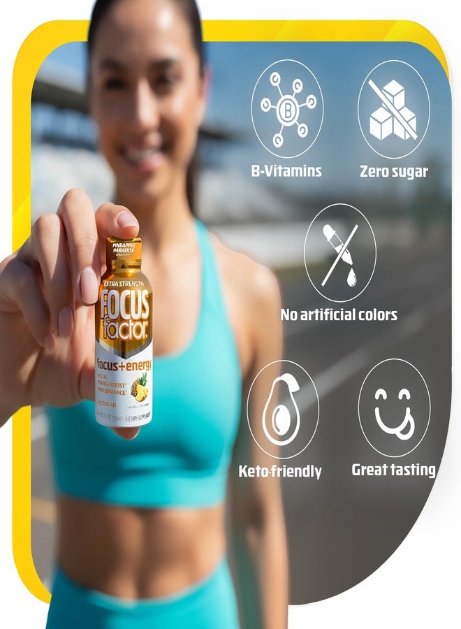 Focus Factor Extra Strength Focus + Energy Shots - 12 x 2oz Bottles (Pineapple Paradise Flavor) - Powered by Nootropics with Caffeine, L-Theanine, Ginkgo, Bacopa, L-Tyrosine, Alpha GPC - Image 3