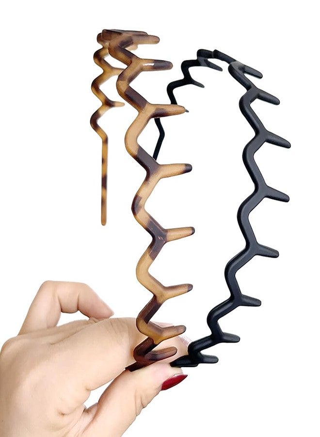 جي شلو مجموعة GSHLLO المكونة من 4 قطع من عصابات الرأس البلاستيكية المموجة، بتصميم أسنان صدفية، مع مشط شعر، وطوق شعر غير لامع مانع للانزلاق، وإكسسوار شعر مضاد للانزلاق للنساء والرجال والفتيات. - Image 1