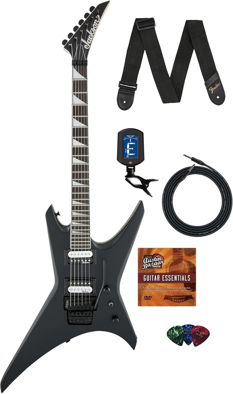 Jackson Warrior JS32 Electric Guitar  Satin Black Bundle with Cable Tuner Strap Picks and Austin Bazaar Guitar DVD - Image 1