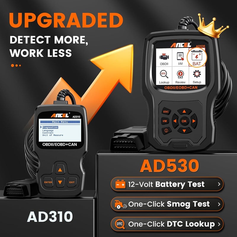 Ancel AD530 OBD2 Scanner-Upgraded AD310, Car Code Reader for Check Engine Light, Full OBDII Scan Tool for Read & Clear Fault Codes, Battery Test & Live Data, OBD II Diagnostic Scanner for 1996+ Cars - Image 2