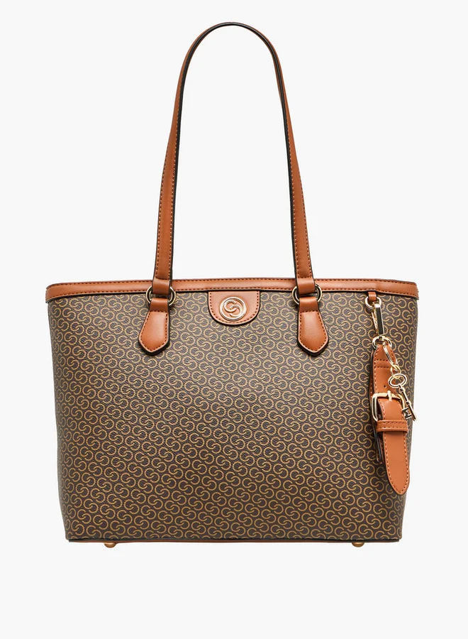 Celeste Monogram Print Tote Bag with Zip Closure