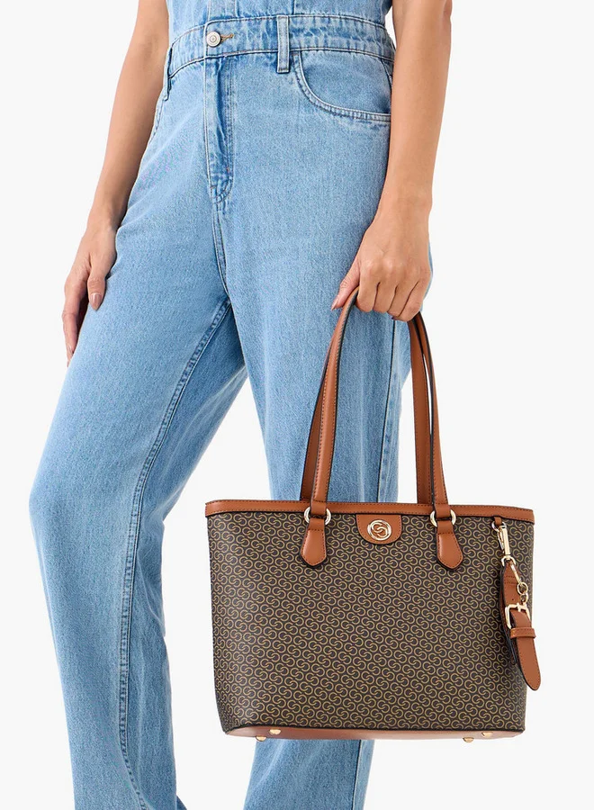 Celeste Monogram Print Tote Bag with Zip Closure