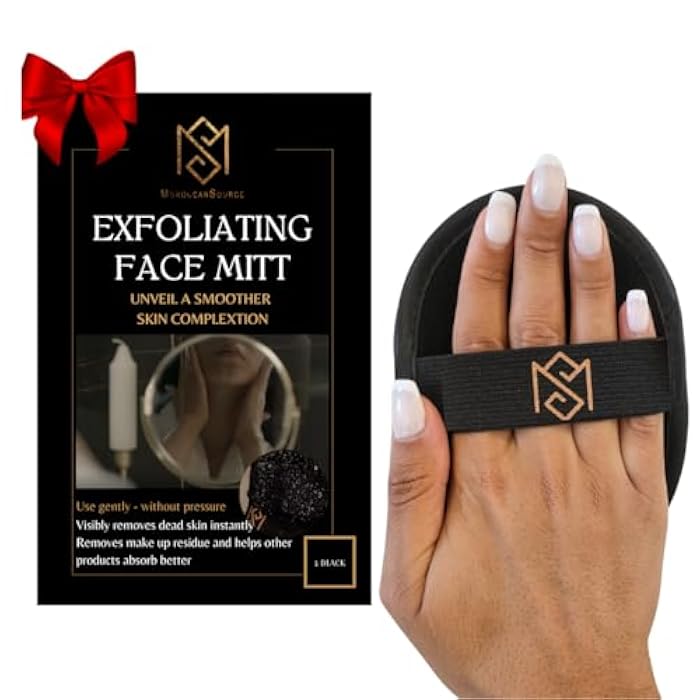 MS Premium Exfoliating Facial Mitt - Dry Skin Remover for Face, Deep Exfoliating Scrubber, Instantly Removes Dry Skin, Gently Improves Complexion, Shower Mitt for Gentle Face Exfoliation, 1pc - Black - Image 1