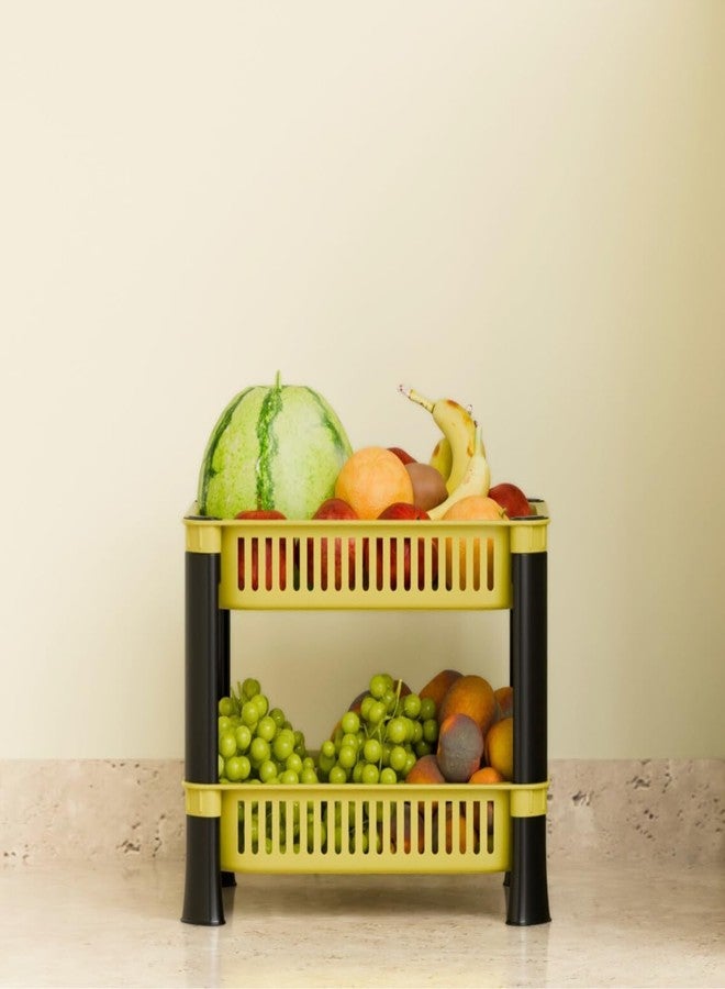 BLUECORE ENTERPRISE Multipurpose Plastic Storage Rack for Kitchen & Home | Onion, Potato, Sabji Basket Organizer | Space-Saving Vegetable Storage Basket (yellow, 2 Layer) - Image 1
