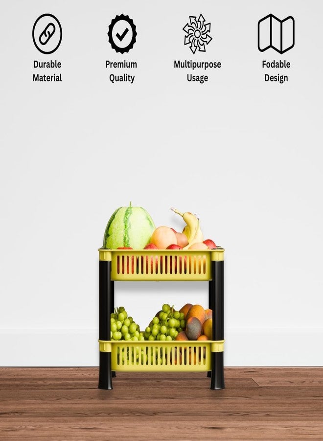 BLUECORE ENTERPRISE Multipurpose Plastic Storage Rack for Kitchen & Home | Onion, Potato, Sabji Basket Organizer | Space-Saving Vegetable Storage Basket (yellow, 2 Layer) - Image 3