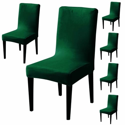 Outlay Home Spandex Dining Chair Covers, Solid Plain Stretchable, Set of 6, Standard Size (Green) - Image 1