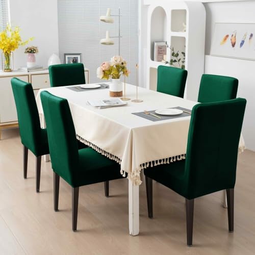 Outlay Home Spandex Dining Chair Covers, Solid Plain Stretchable, Set of 6, Standard Size (Green) - Image 2