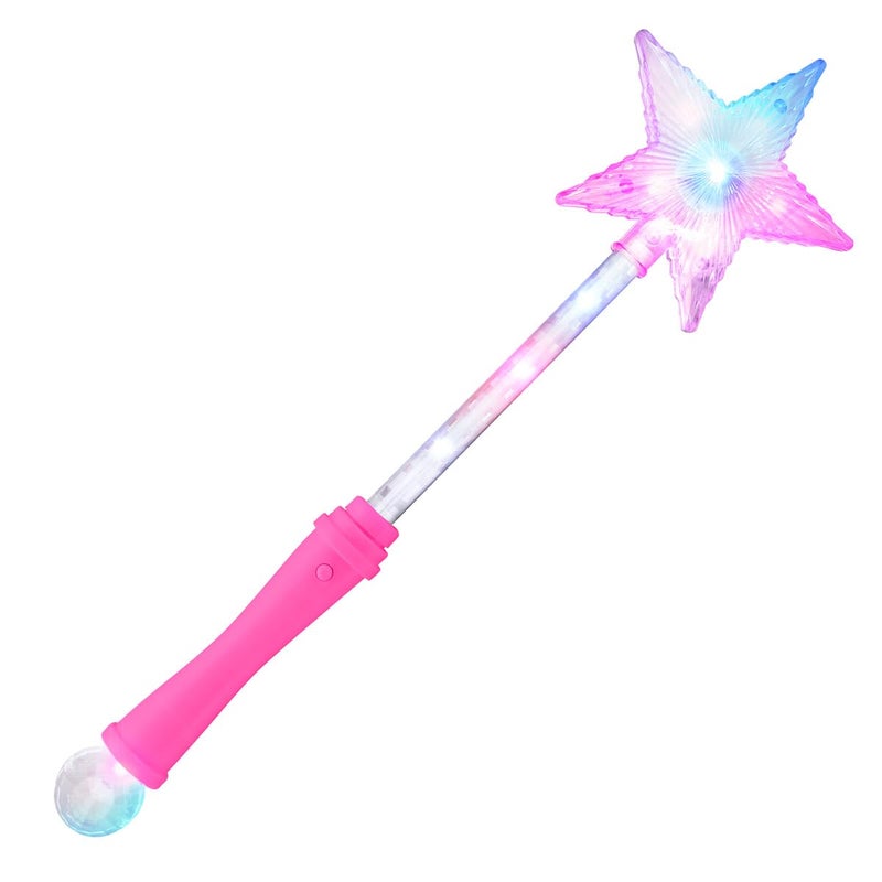 FlashingBlinkyLights Pink Super Star Princess LED Light Up Magic Wand for Kids - Image 1