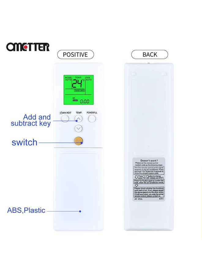 OMETTER - AC-232 AC-232A for FUJITSU RISHI ENTERPRISES Air Conditioner Remote Control AC 232A - Image 1