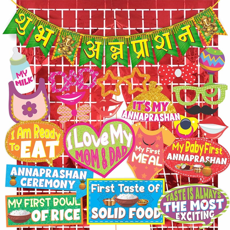 Wobbox Annaprashan Props, Subh Annaprashan Banner, Annaprashan Decoration Kit (26 Pc) (FP4465) - Image 1