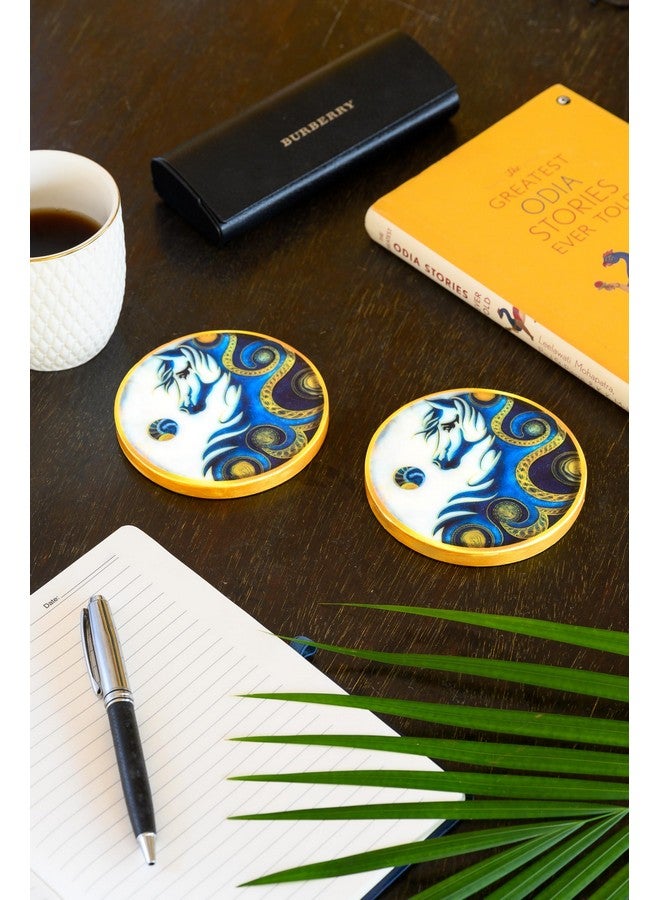 D'ORABLE Dorable Coasters - The Silver Stallion Marble Tea Coasters Set of 2 (Round). Perfect for Valentine's Day Gifting to Wife. - Image 2