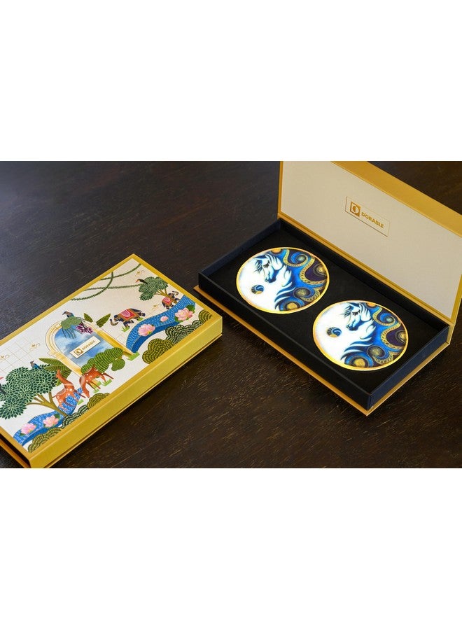 D'ORABLE Dorable Coasters - The Silver Stallion Marble Tea Coasters Set of 2 (Round). Perfect for Valentine's Day Gifting to Wife. - Image 1