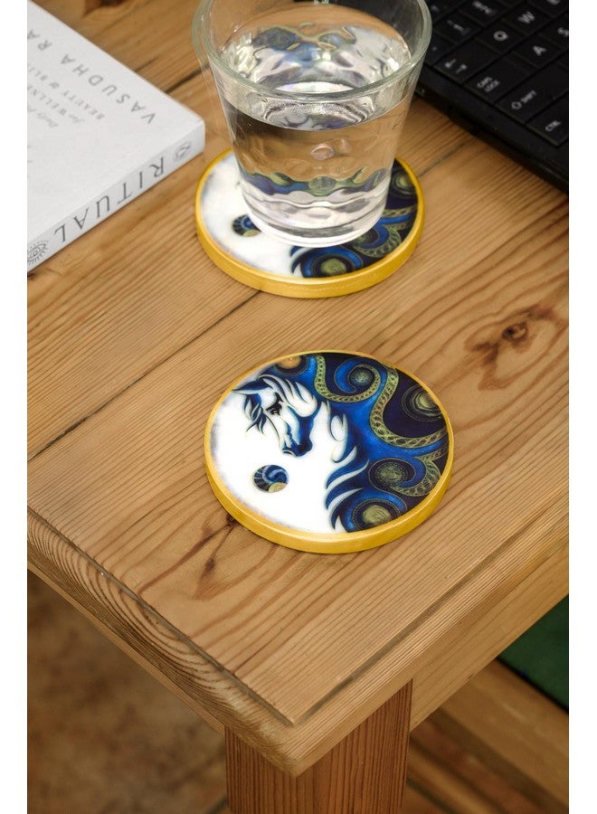 D'ORABLE Dorable Coasters - The Silver Stallion Marble Tea Coasters Set of 2 (Round). Perfect for Valentine's Day Gifting to Wife. - Image 3