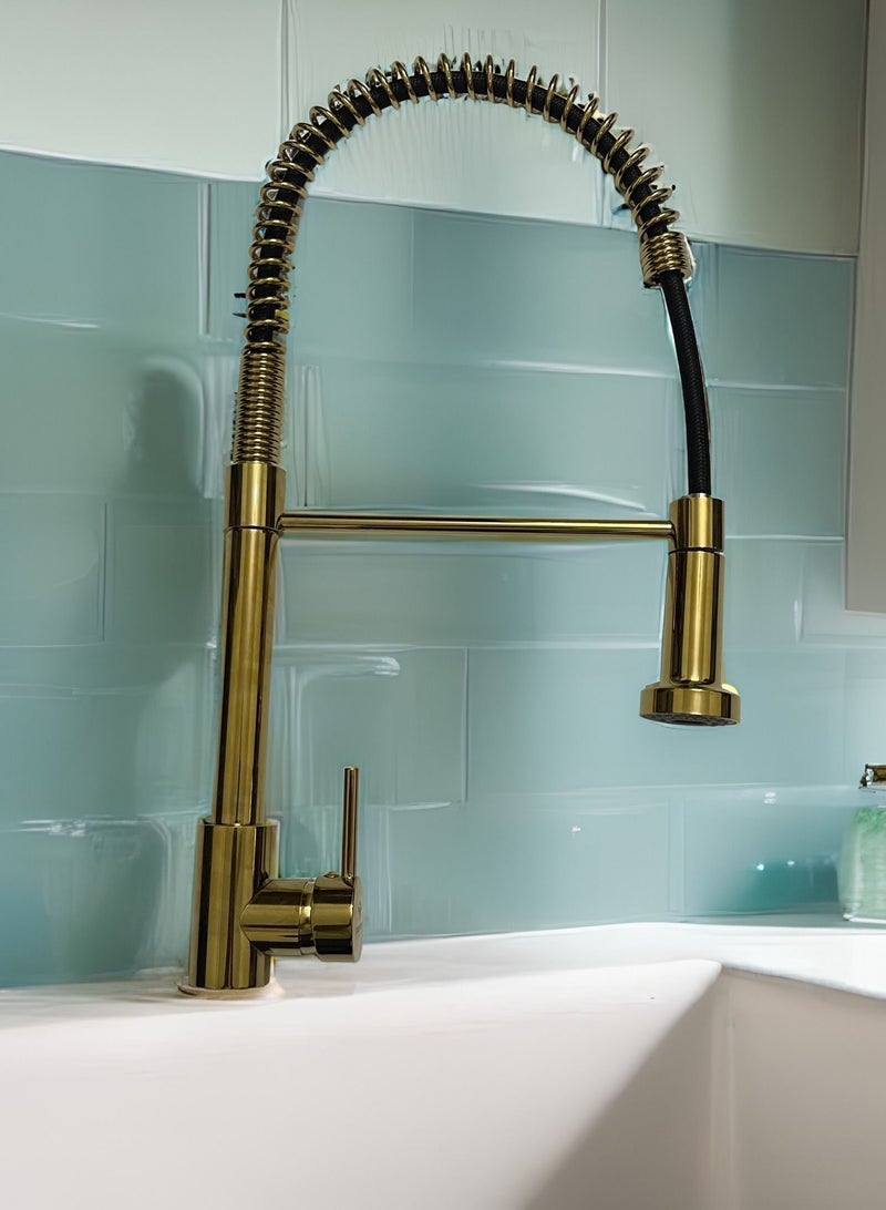 Faucet 360° Rotatable Kitchen Mixer Taps Kitchen Faucet with 2 Spray Types Extendable Spiral Spring Faucet Kitchen Sink Faucet Dishwasher Rotatable Golden - Image 2