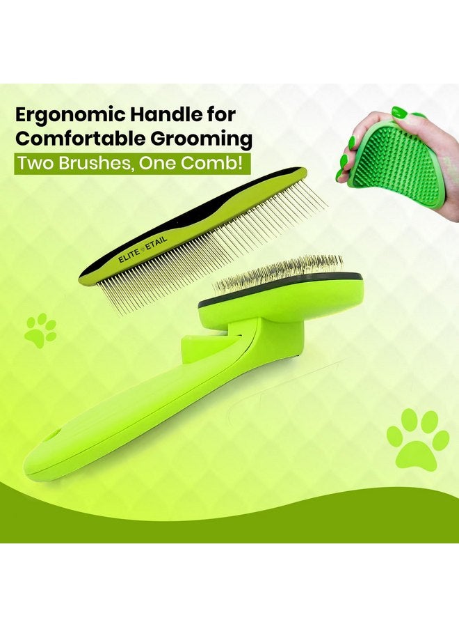 ELITE ETAIL Self Cleaning Pet Hair Brush with Additional Comb and Bath Brush - Skin Friendly Pet Grooming Kit for Dogs and Cats, Detangling, Deshedding, and Bathing Tools for All Fur Types. 7 in long - Image 3