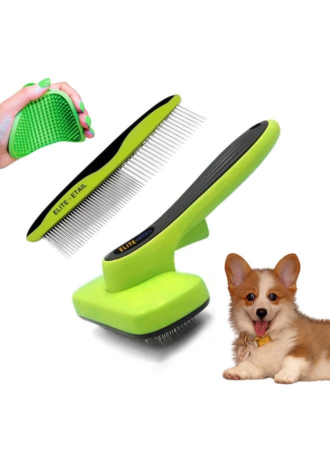 ELITE ETAIL Self Cleaning Pet Hair Brush with Additional Comb and Bath Brush - Skin Friendly Pet Grooming Kit for Dogs and Cats, Detangling, Deshedding, and Bathing Tools for All Fur Types. 7 in long - Image 1