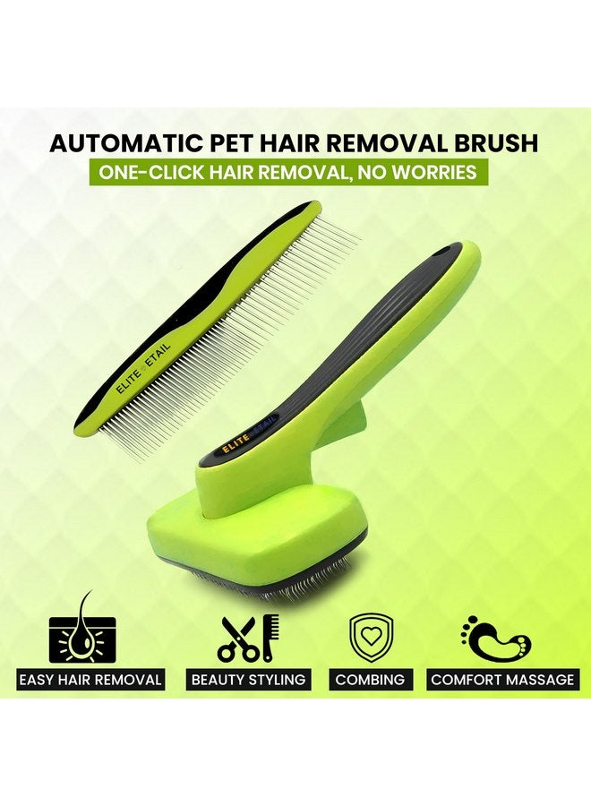 ELITE ETAIL Self Cleaning Pet Hair Brush with Additional Comb and Bath Brush - Skin Friendly Pet Grooming Kit for Dogs and Cats, Detangling, Deshedding, and Bathing Tools for All Fur Types. 7 in long - Image 2