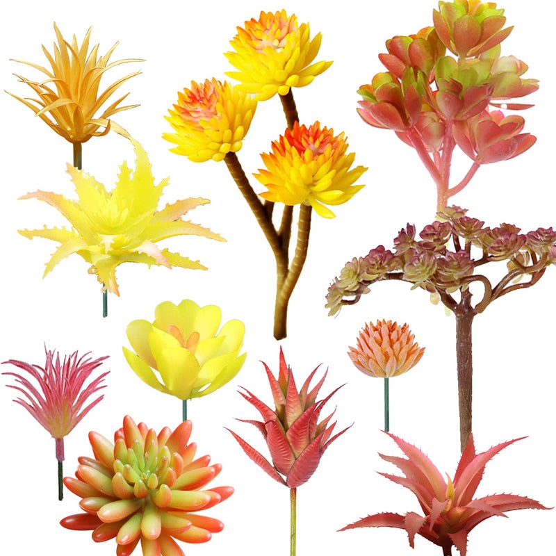 Cayway Cayway 11 PCS Artificial Succulents Picks  Yellow Red Artificial Succulent Plants  Faux Succulents Fake Succulent Bouquet String of Succulent Faux Succulents Floral Arrangement - Image 1