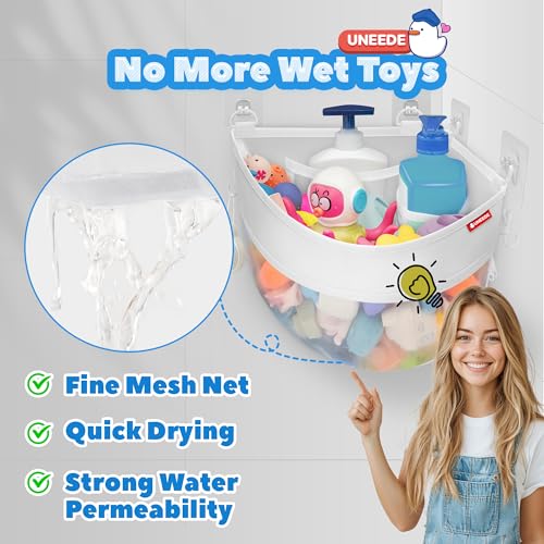 UNEEDE 4.32 Gallons Corner Mounted Bath Toy Storage Holder, Mesh Shower Caddy for Bathtub Organizer, Quick Dry Holder - Image 5