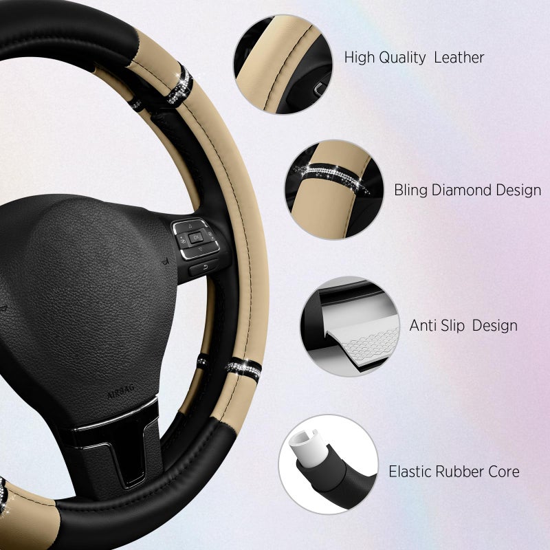 Road Comforts Road Comfort Leather Steering Wheel Cover â€“ Premium Anti-Slip Car Steering Wheel Grip Cover â€“ Universal Fit for 14.5â€â€“15.5â€ Cars, Trucks & SUVs - Black - Image 4