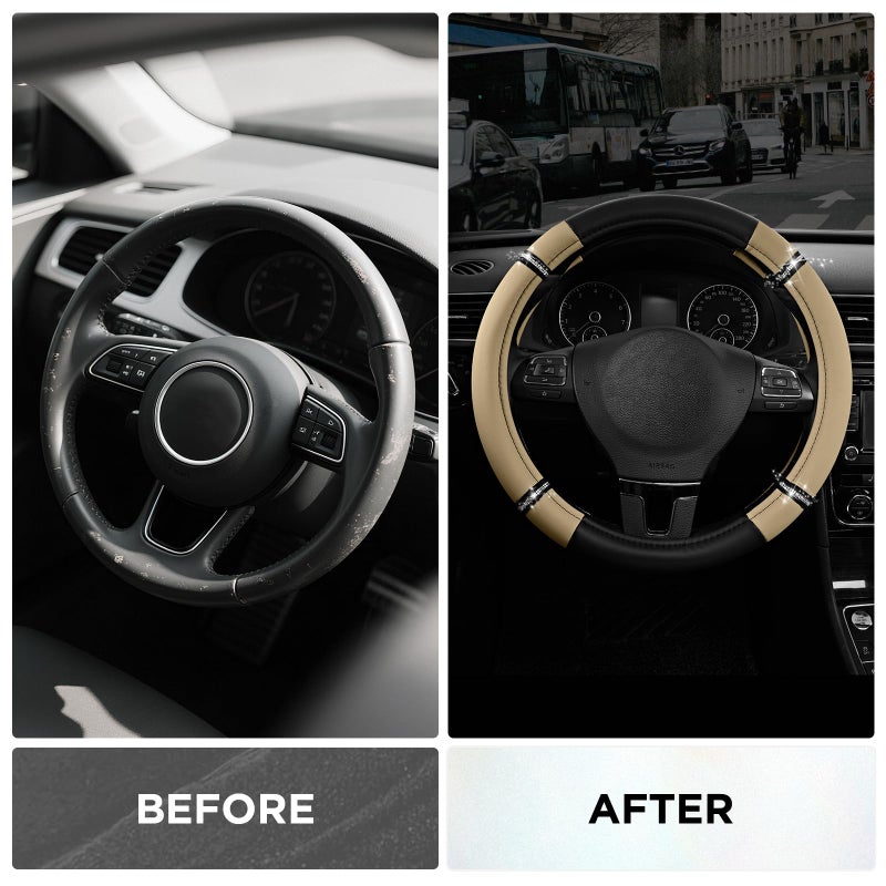Road Comforts Road Comfort Leather Steering Wheel Cover â€“ Premium Anti-Slip Car Steering Wheel Grip Cover â€“ Universal Fit for 14.5â€â€“15.5â€ Cars, Trucks & SUVs - Black - Image 3