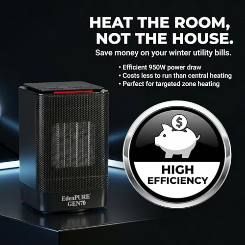 EdenPURE GEN70 Portable Infrared Heater and Cooler – 950W PTC Infrared Heat, Oscillating Swivel Fan, 2 Heat Settings + Cooling - Safe for Pets Kids, Personal Space Compact for Desk, Bedroom or Travel - Image 4