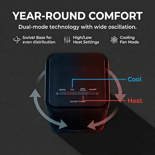 EdenPURE GEN70 Portable Infrared Heater and Cooler – 950W PTC Infrared Heat, Oscillating Swivel Fan, 2 Heat Settings + Cooling - Safe for Pets Kids, Personal Space Compact for Desk, Bedroom or Travel - Image 3