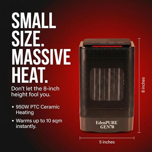 EdenPURE GEN70 Portable Infrared Heater and Cooler – 950W PTC Infrared Heat, Oscillating Swivel Fan, 2 Heat Settings + Cooling - Safe for Pets Kids, Personal Space Compact for Desk, Bedroom or Travel - Image 2
