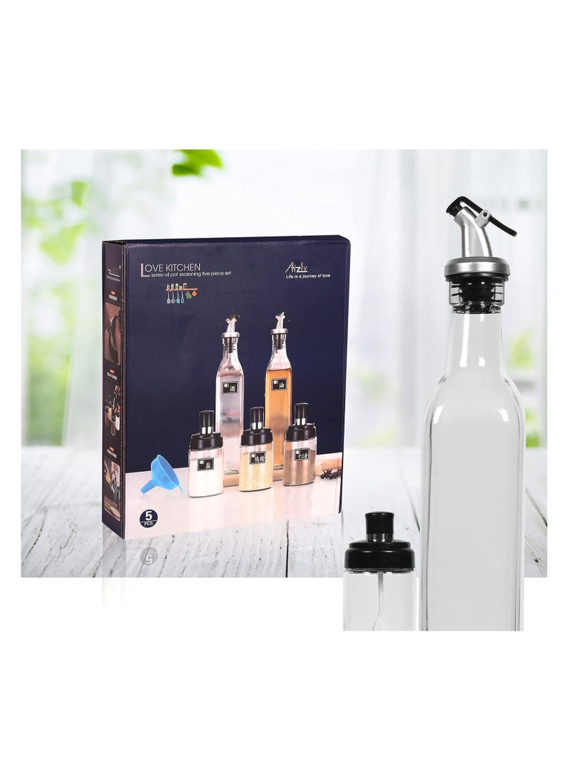 Generic Set of 2 Oil and Vinegar Dispensers with Glass Jars, Spices and Spoons - Set of 5  - Image 4