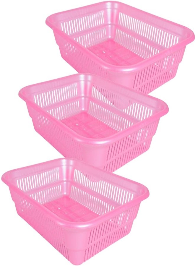 MORVI Simplex-1 Multi-Purpose Plastic Storage Basket|Durable Stackable Organizer Tokri For Home,Kitchen,Bathroom & Office|Ideal For Toys,Clothes,Cosmetics,Stationery|Set Of 3|Pink - Image 1