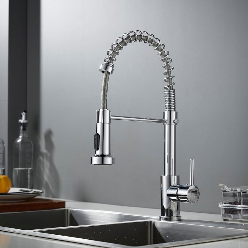 BRIMIX Professional Kitchen Sink Faucet, Chrome Finish, Pull Out Sprayer with Spring Design Kitchen Tap,Stainless Steel Sink Mixer - Image 1