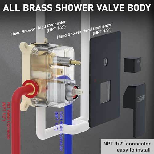 Iriber Shower Set with 12 Inch High Pressure Rain Shower Head and Handheld and Shower Faucet Mixer Valve Modern Shower System Including Pressure Balance Valve Shower Trim Kit for Bathroom,Matte Black - Image 5